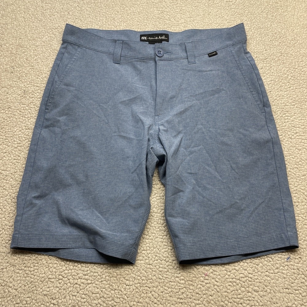 TravisMathew Shorts Mens 32 Blue Heathered Micro Stripe Golf Performance Stretch